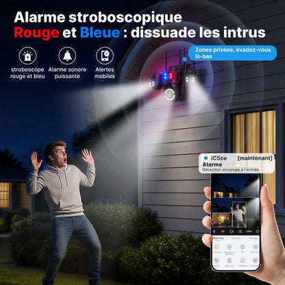 Caméra de surveillance WiFi extérieure PTZ à 3 objectifs