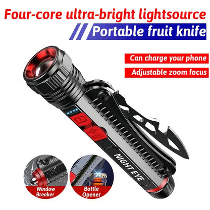 Lampe Torche 5-en-1 Zoomable – Multifonction LED 600 Lumens | Recharge USB-C | Brise-Vitre, Couteau, Powerbank Ma boutique