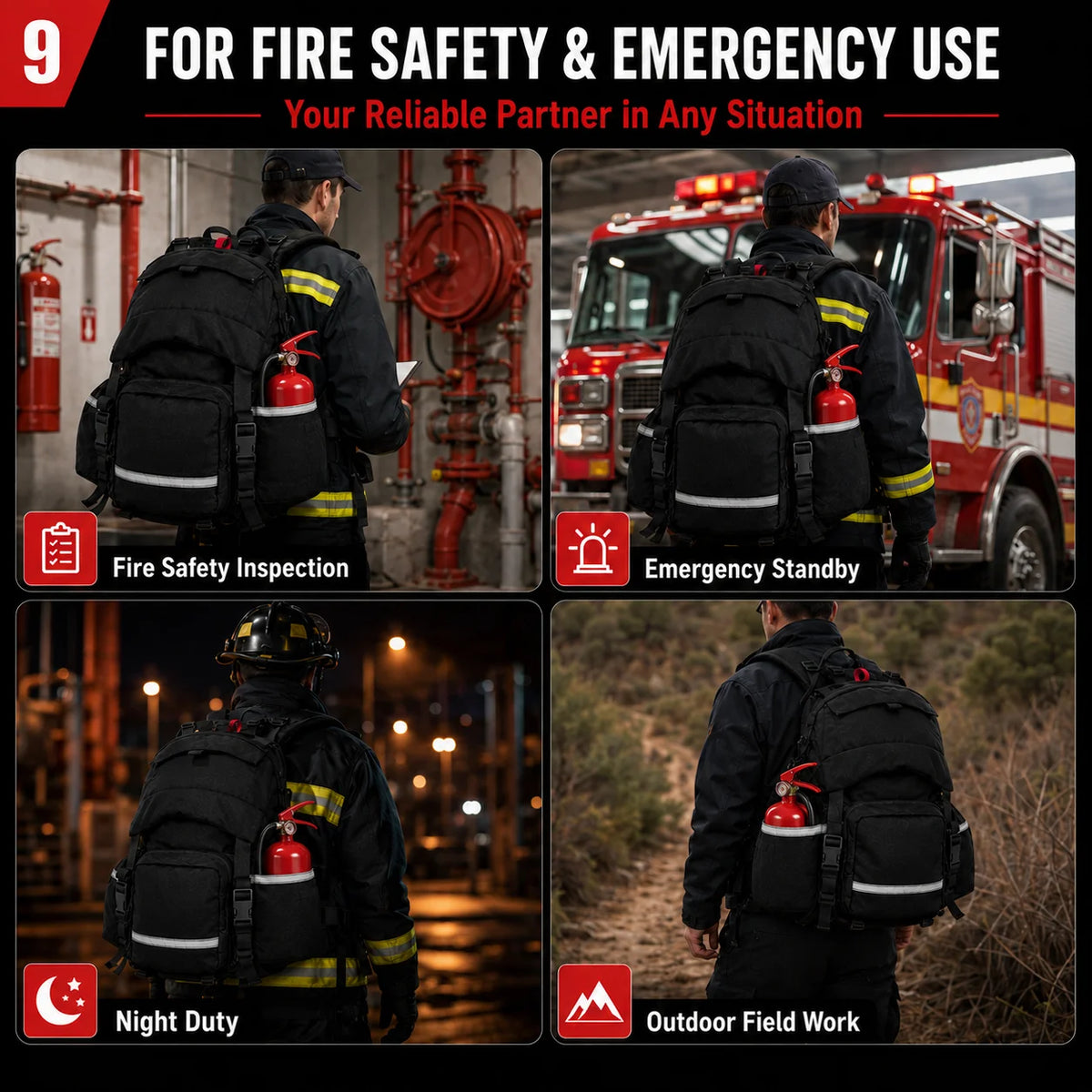 Sac à dos outdoor 35 L noir extensible à poches multiples