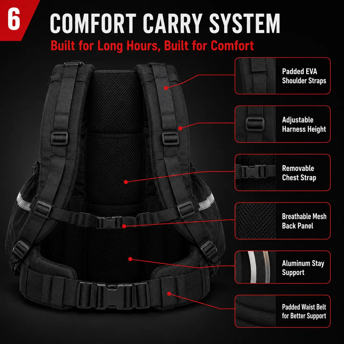 Sac à dos outdoor 35 L noir extensible à poches multiples