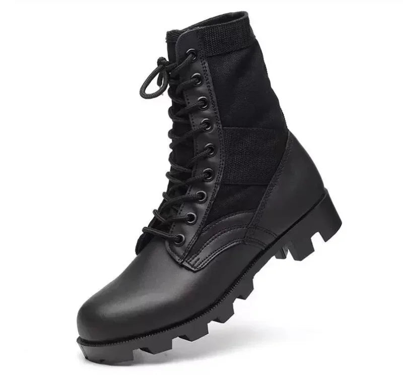 Rangers Militaires Jungle – Cuir, Semelle Caoutchouc | Forces Spéciales | Noir & Vert Armée | EU 35-47