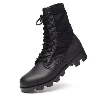 Rangers Militaires Jungle – Cuir, Semelle Caoutchouc | Forces Spéciales | Noir & Vert Armée | EU 35-47