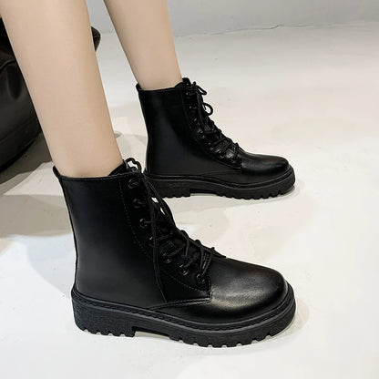 Bottes de Combat en Cuir Femme – Lacets Plateforme Hiver