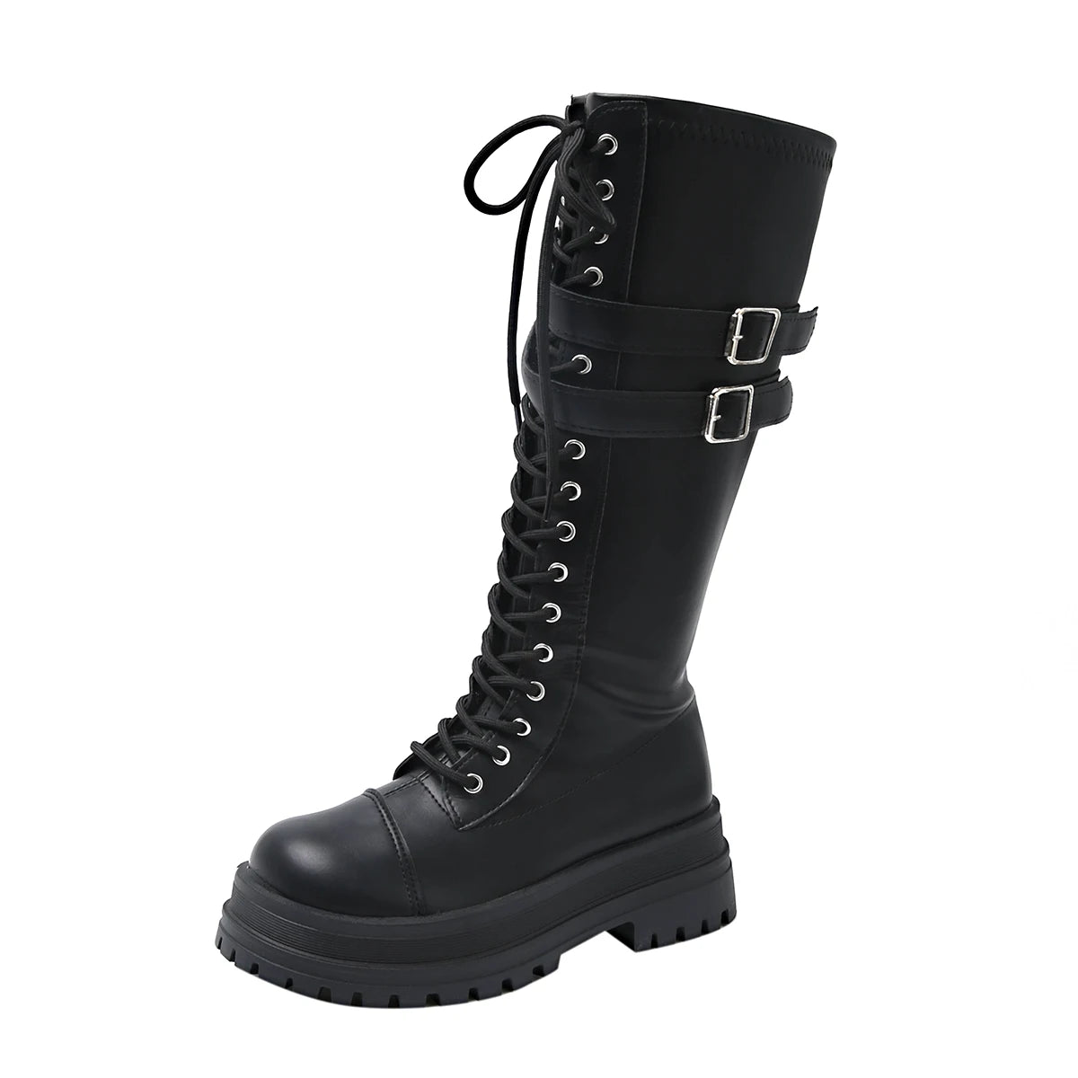 Bottes Montantes Femme – Talon Carré Zip Bout Rond Plateforme