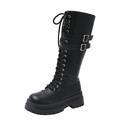 Bottes Montantes Femme – Talon Carré Zip Bout Rond Plateforme