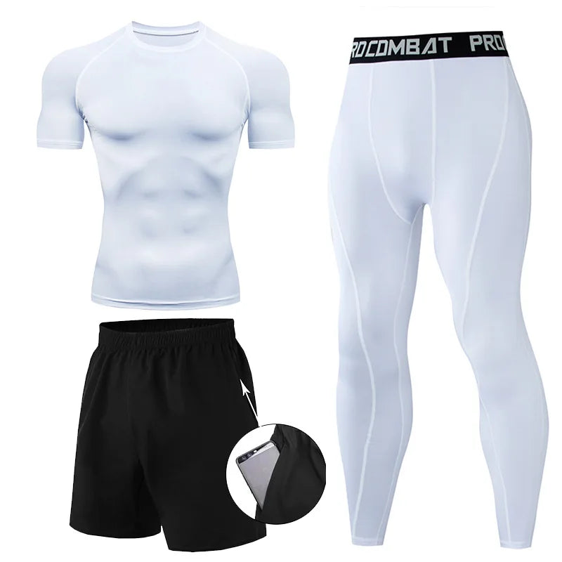 Ensemble MMA homme 2 ou 3 pièces, rashguard et legging de compression