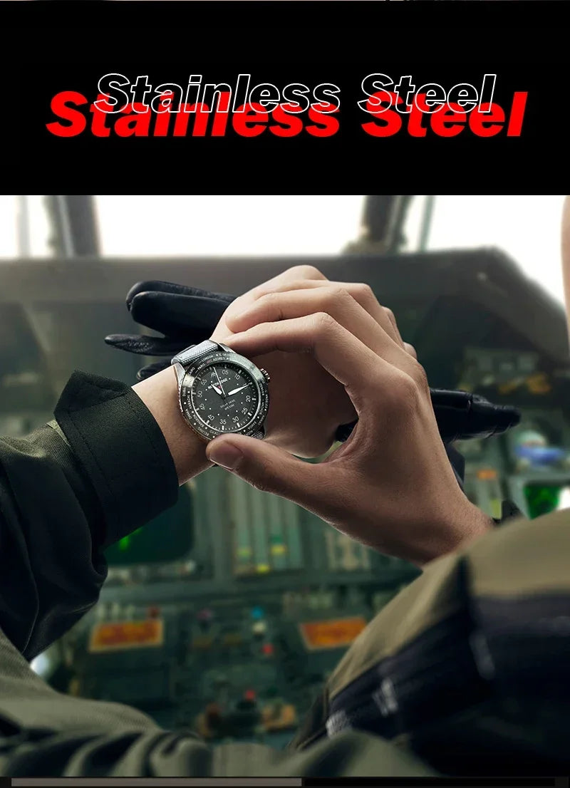 Montre Homme NORTH EDGE MACH 2024 – Solaire – Étanche 50M – Double Fuseau Horaire – Bracelet TPR & Nylon – Style Pilote - BLACKBEARD OUTDOOR INDUSTRIES