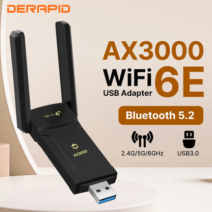 Clé USB WiFi 6E AX3000 & Bluetooth 5.2 – Adaptateur Tri-Bande Ultra Rapide 3000 Mbps | DERAPID DE-AX3000-BT - BLACKBEARD OUTDOOR INDUSTRIES