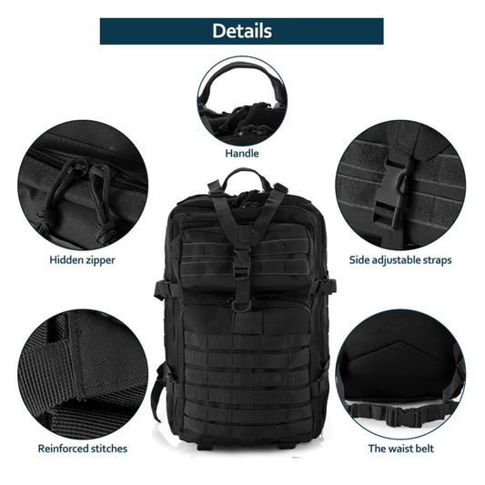 Sac à Dos Tactique MOLLE 25L/50L – Nylon Imperméable, Compatible Laptop | Randonnée, Chasse, Camping