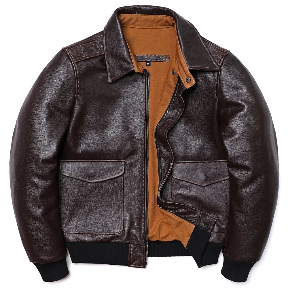 Blouson Homme Style A2 Classique en Cuir Véritable Inspiré Aviation Militaire | Cuir de Vache Naturel | Veste de Pilote - BLACKBEARD OUTDOOR INDUSTRIES