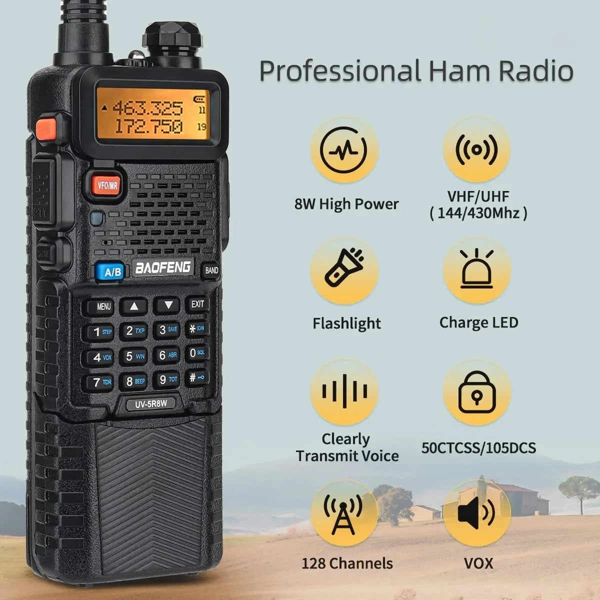 Baofeng UV-5R 8W – Talkie-Walkie Bi-Bande VHF/UHF, Batterie 3800mAh, Charge Type-C - BLACKBEARD OUTDOOR INDUSTRIES
