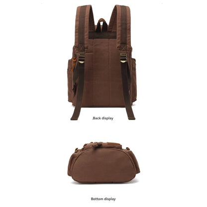 Sac à Dos Toile & Cuir Véritable Homme – Style Rétro Vintage, Compatible Laptop 14"