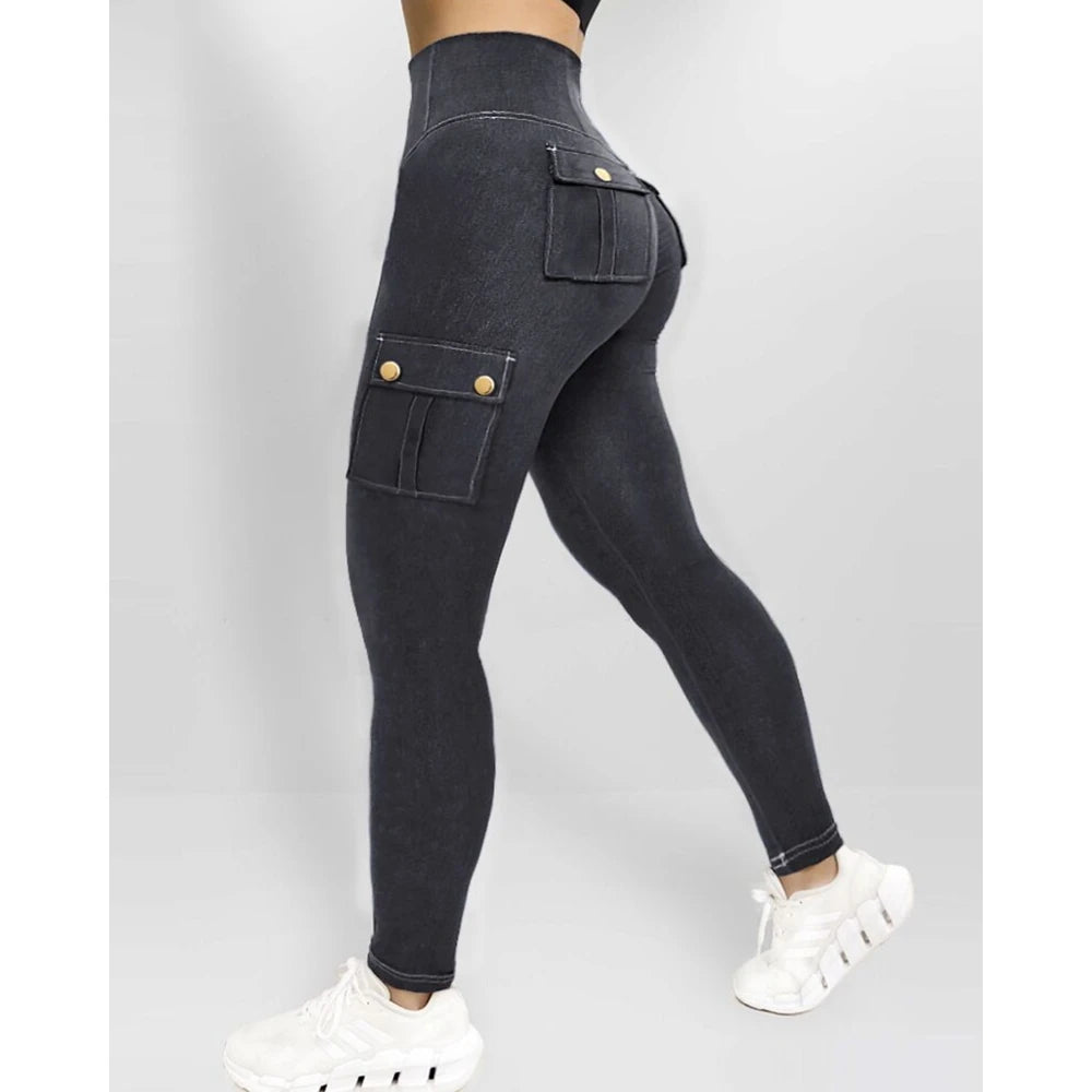Legging Effet Jean Femme Taille Haute – Poches Cargo, Gainant, Butt Lift - BLACKBEARD OUTDOOR INDUSTRIES