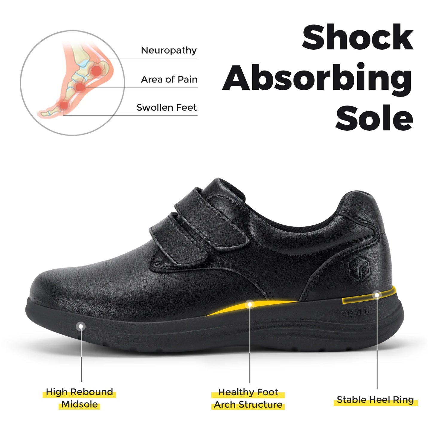 Chaussures FitVille Femme Larges – Pieds Diabétiques, Enflés, Soutien Voûte Plantaire, Imperméables