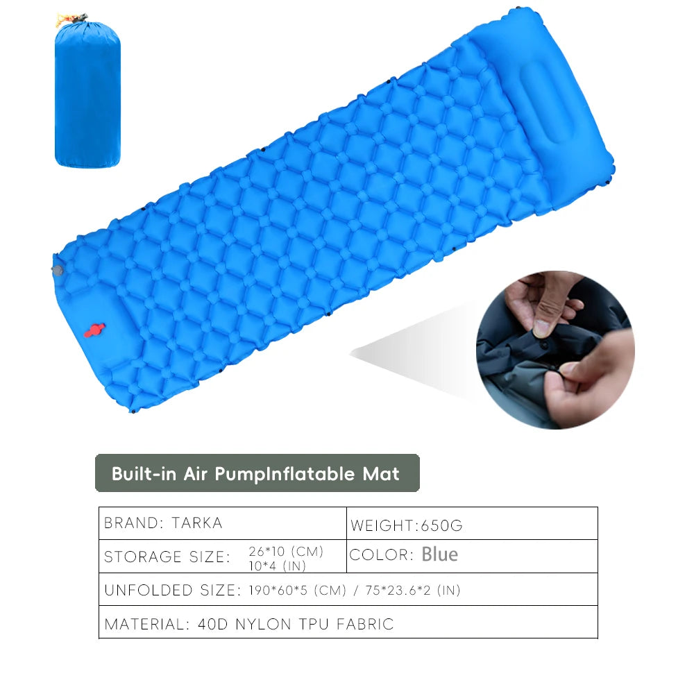 Matelas Gonflable Camping TARKA – Auto-Gonflant, Pompe Intégrée, 190×60 cm, Couplable, Randonnée