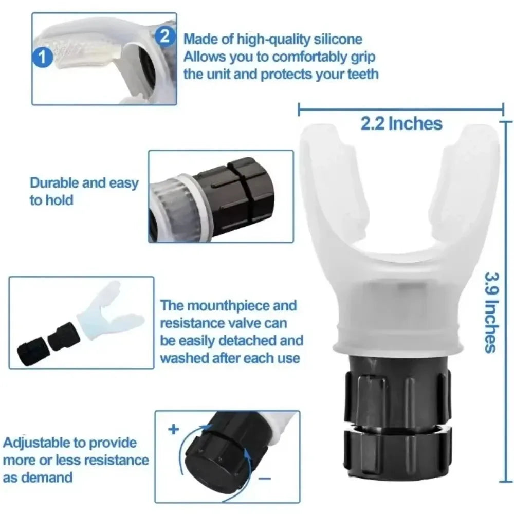 Entraînneur Respiratoire Portable – Renforcement Pulmonaire, Résistance Réglable, Endurance | Noir & Blanc - BLACKBEARD OUTDOOR INDUSTRIES