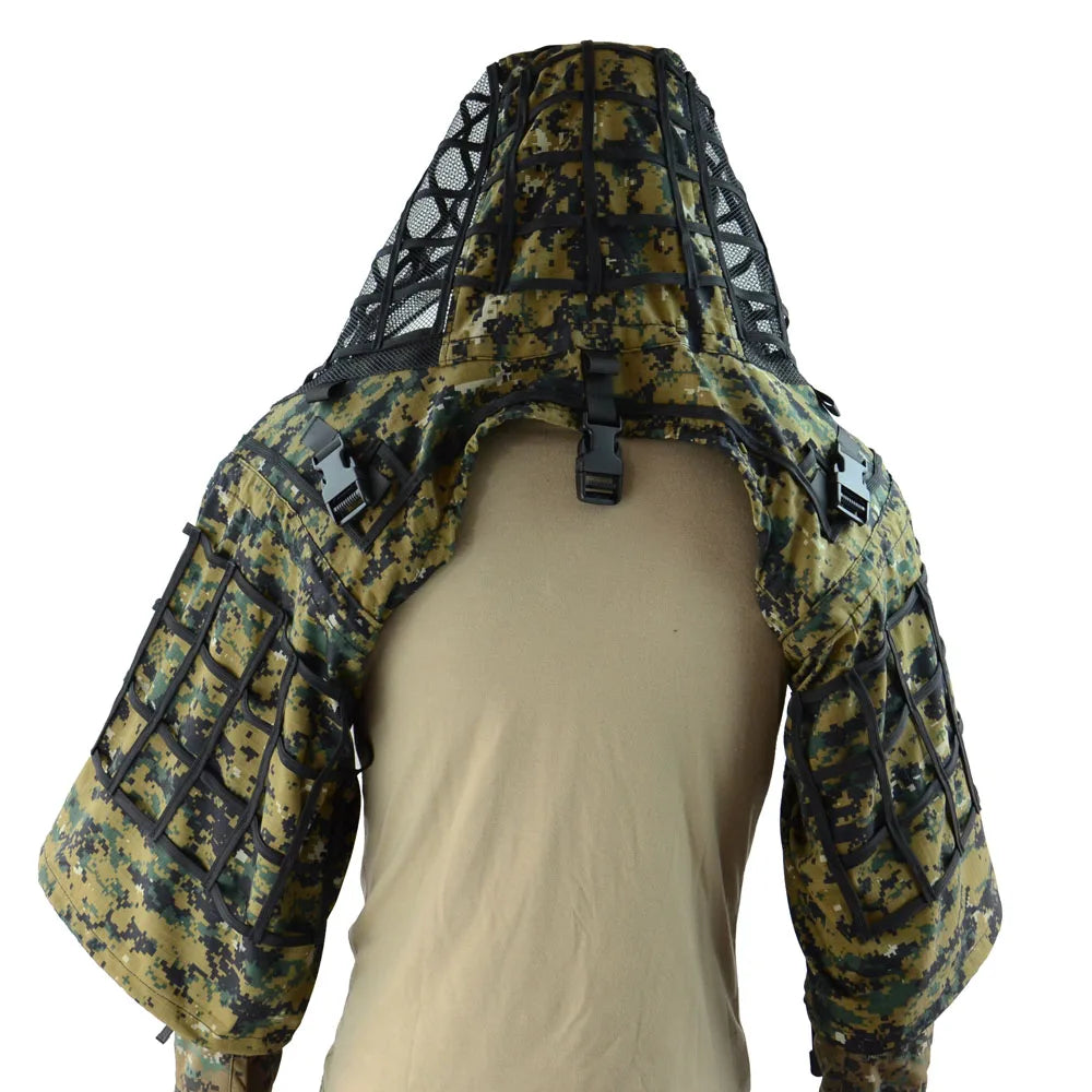 Combinaison Ghillie Tactique ROCOTACTICAL – Cagoule Viper 3D, Bandes Feuillages, Sniper Chasse Airsoft