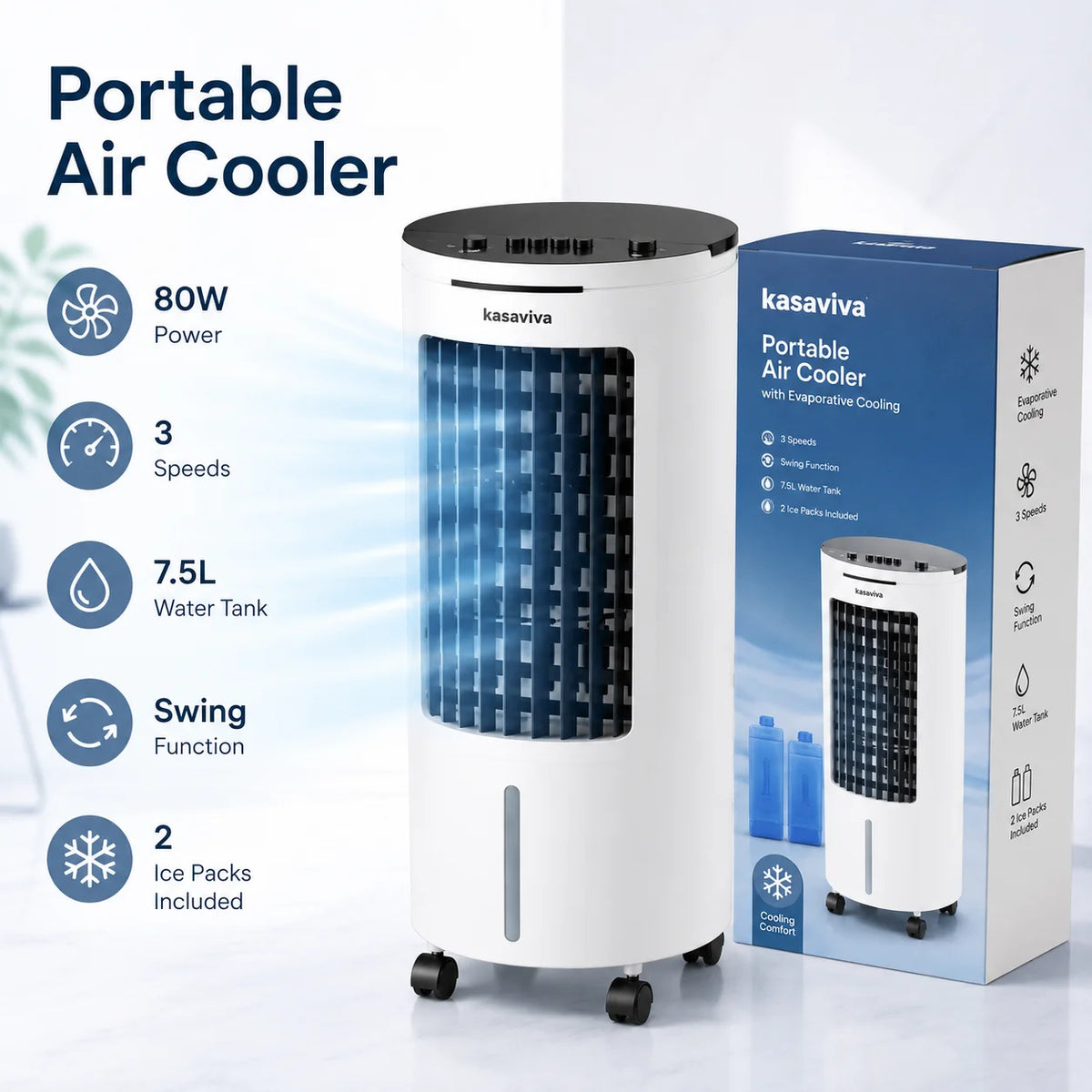 Refroidisseur d'Air Évaporatif 4L – Ventilateur Humidificateur Mobile 65W avec Télécommande et Bacs à Glace