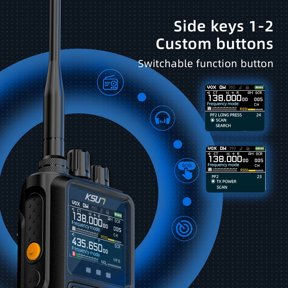 Talkie-Walkie KSUN UV110D – Radio Portable 10W, Batterie 4000 mAh, Écran Couleur, UHF/VHF