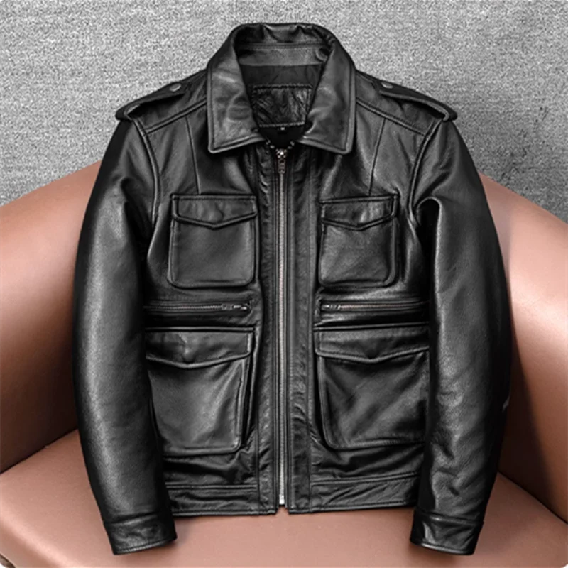 Veste en Cuir Véritable M65 Homme — Moto, Outdoor & Chasse | Noir & Marron | M à 8XL - BLACKBEARD OUTDOOR INDUSTRIES