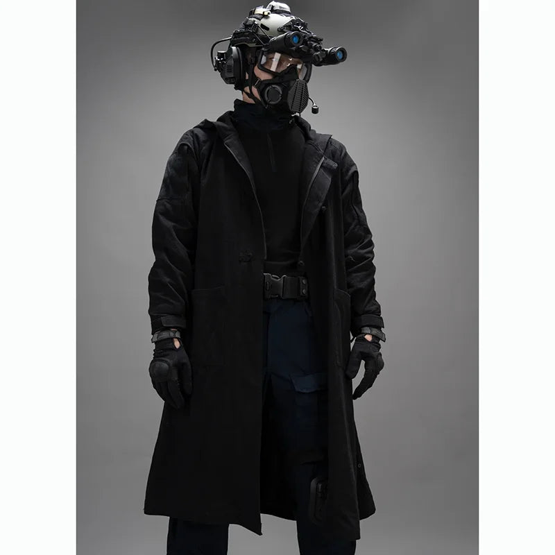 Manteau tactique à capuche homme : trench long coupe-vent en coton-polyester - BLACKBEARD OUTDOOR INDUSTRIES