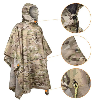 Poncho Pluie Camouflage Tactique Militaire – Imperméable Pliable | Randonnée, Chasse, Airsoft | 9 Coloris