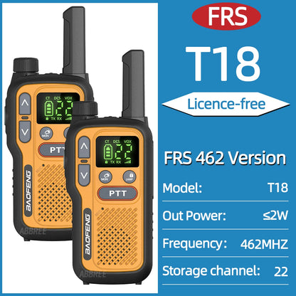 Pack 2 Talkies-Walkies PMR/FRS Sans Licence – Double PTT, VOX, USB-C, Alerte Météo