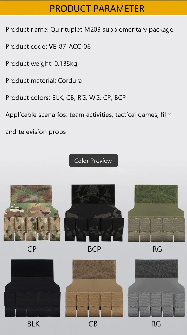 Pochette pour Grenades M203 – Porte-Grenades 5 Éléments 40MM – Accessoire pour Gilet Tactique Micro, Veste de Combat et Transporteur de Plaque - BLACKBEARD OUTDOOR INDUSTRIES