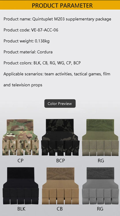 Pochette pour Grenades M203 – Porte-Grenades 5 Éléments 40MM – Accessoire pour Gilet Tactique Micro, Veste de Combat et Transporteur de Plaque - BLACKBEARD OUTDOOR INDUSTRIES