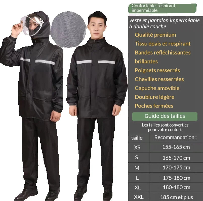 Combinaison Pluie Homme 2 Pièces — Veste + Pantalon Imperméable | Moto, Vélo, Livraison | S à XXL - BLACKBEARD OUTDOOR INDUSTRIES
