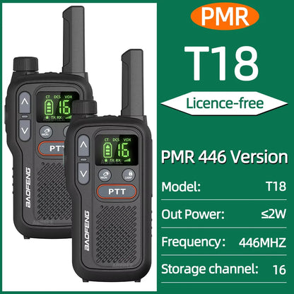 Pack 2 Talkies-Walkies PMR/FRS Sans Licence – Double PTT, VOX, USB-C, Alerte Météo