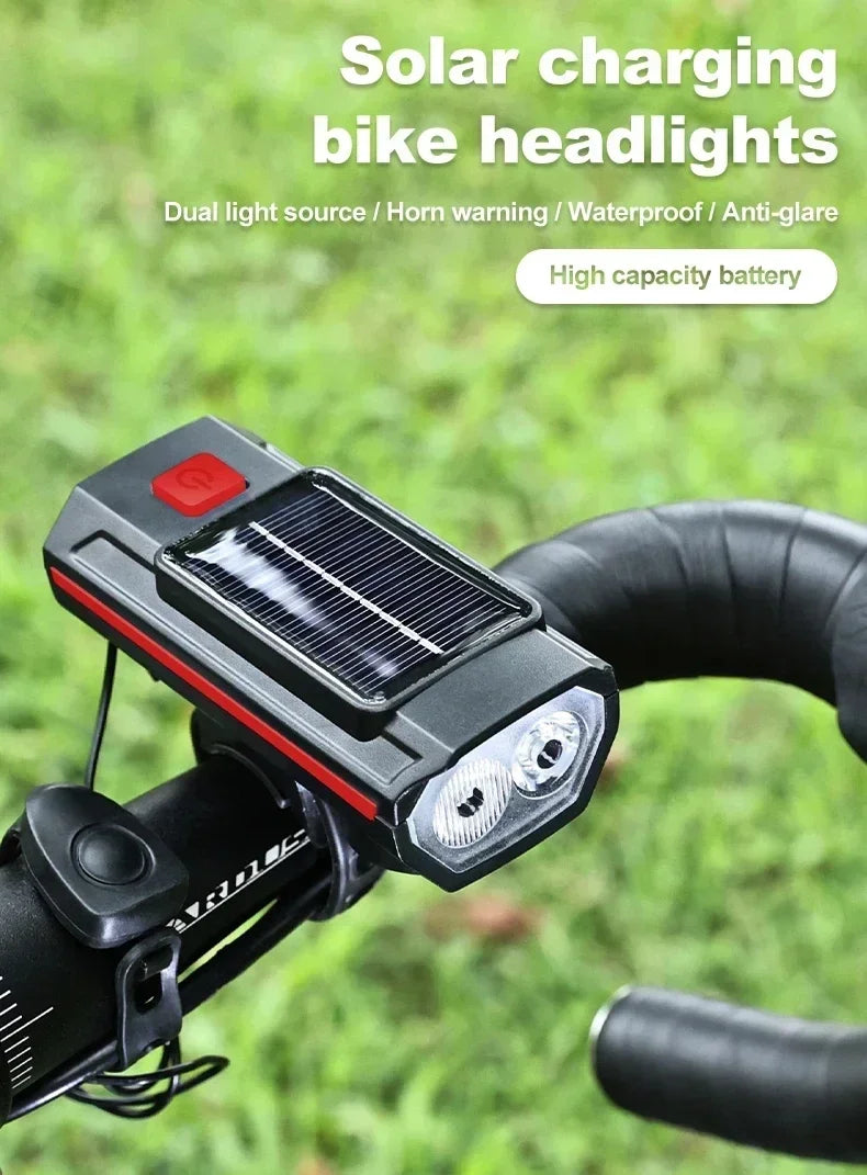 phare avant de vélo solaire a éclairage double faisceau avec avertisseur sonore Ma boutique