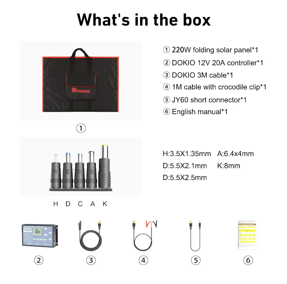Panneau Solaire Portable 300W Pliant Dokio 18V avec Contrôleur 12V Idéal pour Camping en Famille - BLACKBEARD OUTDOOR INDUSTRIES