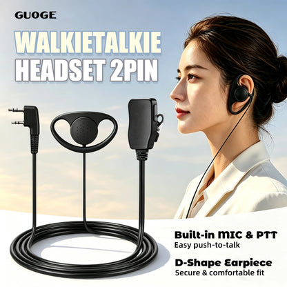 Oreillette PTT 2 Broches en D avec Micro – Compatible Kenwood, Baofeng, TYT, Puxing, Quansheng