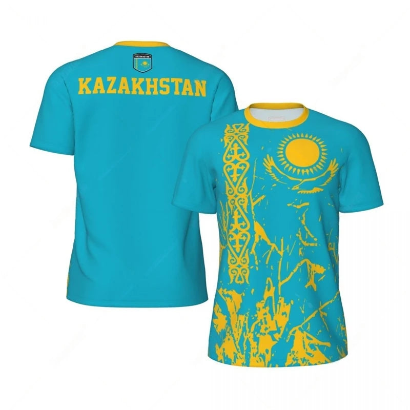 T-Shirt Graphique Drapeau Kazakhstan Impression 3D – Emblème National, Streetwear Respirant | 100/4T à 6XL | 4 Coloris - BLACKBEARD OUTDOOR INDUSTRIES