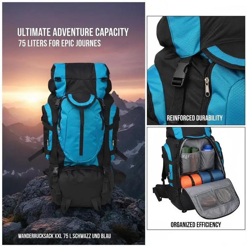 Sac à Dos Randonnée XXL 75L – Polyester 600D Imperméable | Trekking, Camping, Voyage | Expédié d’Allemagne
