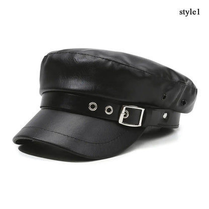 Casquette gavroche femme en simili cuir PU