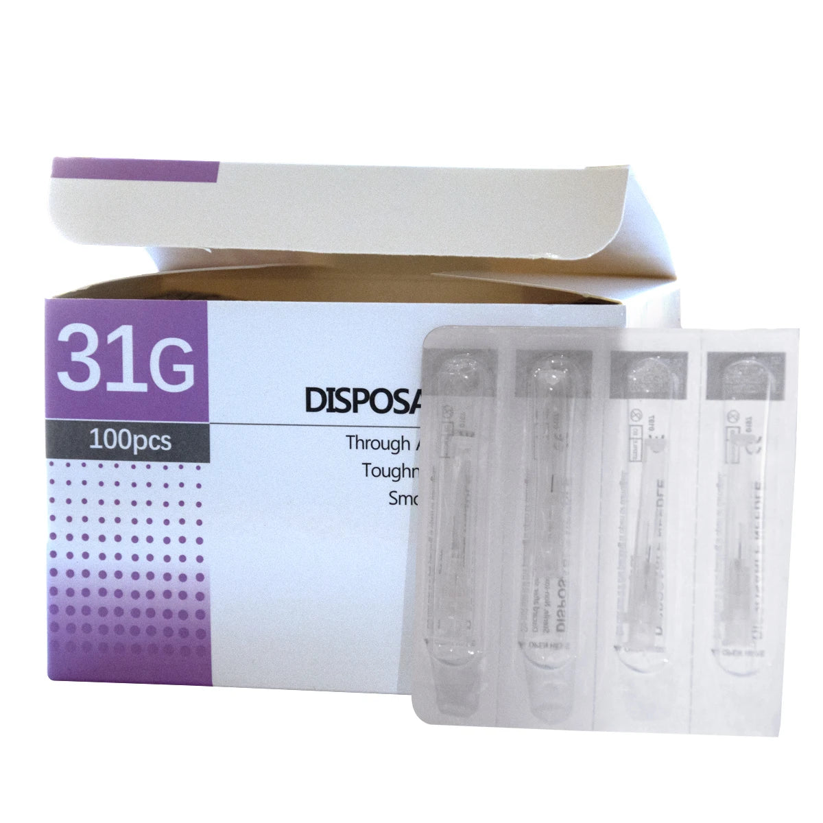 Aiguilles Ultra-fines Indolores 100 pcs – 25G à 34G, 1,5 à 25 mm – Seringue Transparente Embout Capuchon – Beauté & Médical