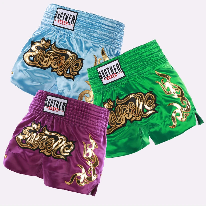 Short Muay Thai Brodé – MMA Kickboxing – Satin Polyester – Homme Femme Enfant - BLACKBEARD OUTDOOR INDUSTRIES