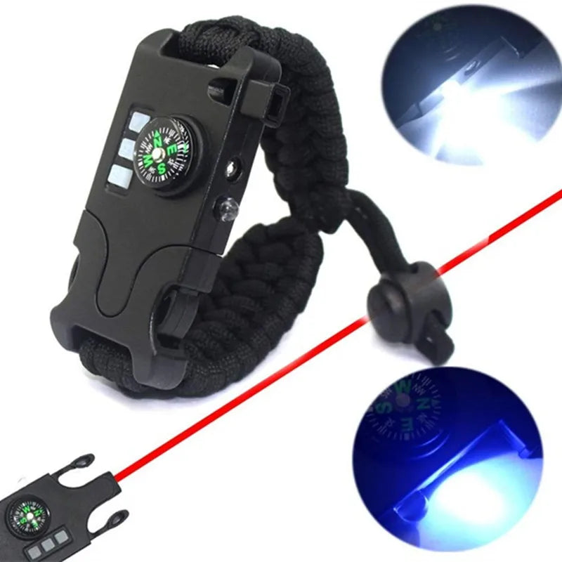 Bracelet de Survie Tactique 8-en-1 Paracorde 550 – SOS LED Laser UV Boussole