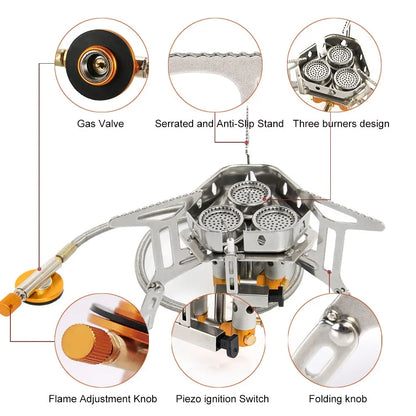 Widesea Réchaud Camping Gaz 3500W – Brûleur Portable Pliable Inox | Randonnée, Bivouac, Outdoor