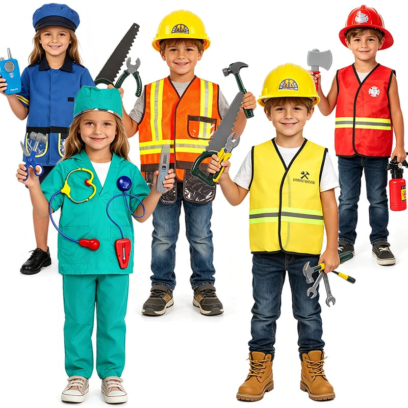 Kit Costumes Métiers Enfant 3-8 Ans – Déguisements Policier, Pompier, Médecin, Ingénieur - BLACKBEARD OUTDOOR INDUSTRIES