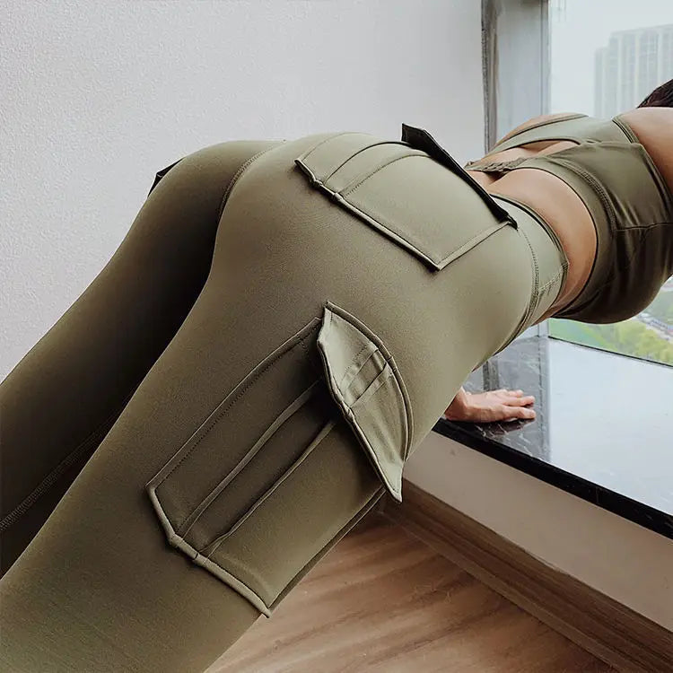 Legging cargo femme taille haute avec poches