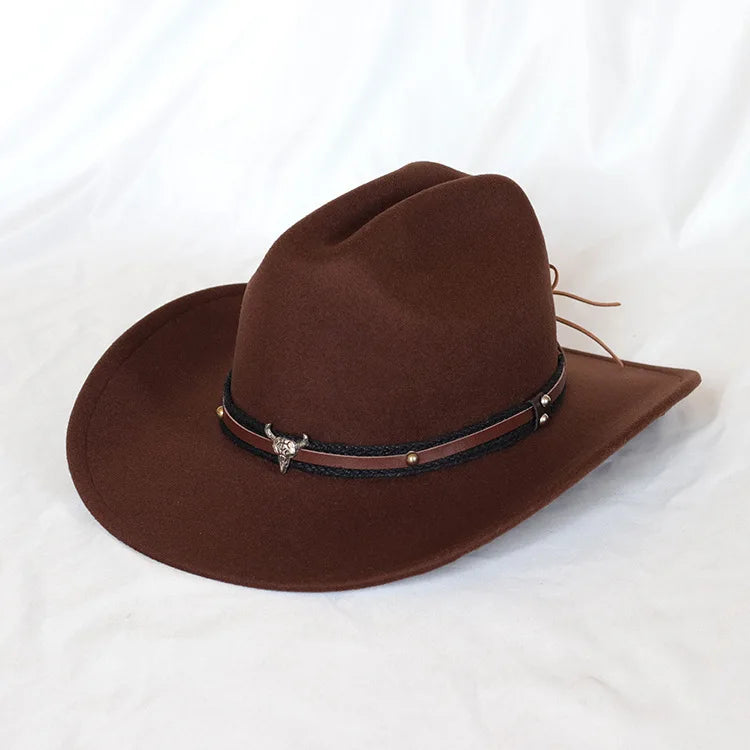 Chapeau Vintage Western Cowboy Unisexe – Style Gentleman & Cowgirl, Large Bord en Cuir – Jazz Cloche Sombrero Élégant pour Homme & Femme - BLACKBEARD OUTDOOR INDUSTRIES