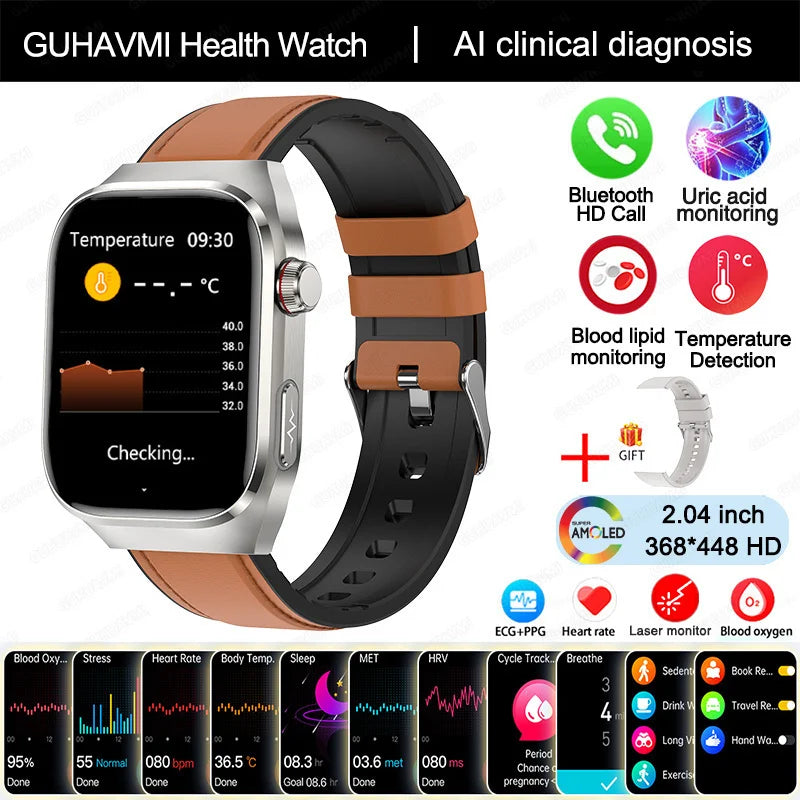 Montre Connectée Homme 2025 – Suivi Santé Avancé ECG+PPG – Surveillance Acide Urique & Lipides – Appels Bluetooth – Écran 2.04” AMOLED – Pour Android & iOS - BLACKBEARD OUTDOOR INDUSTRIES