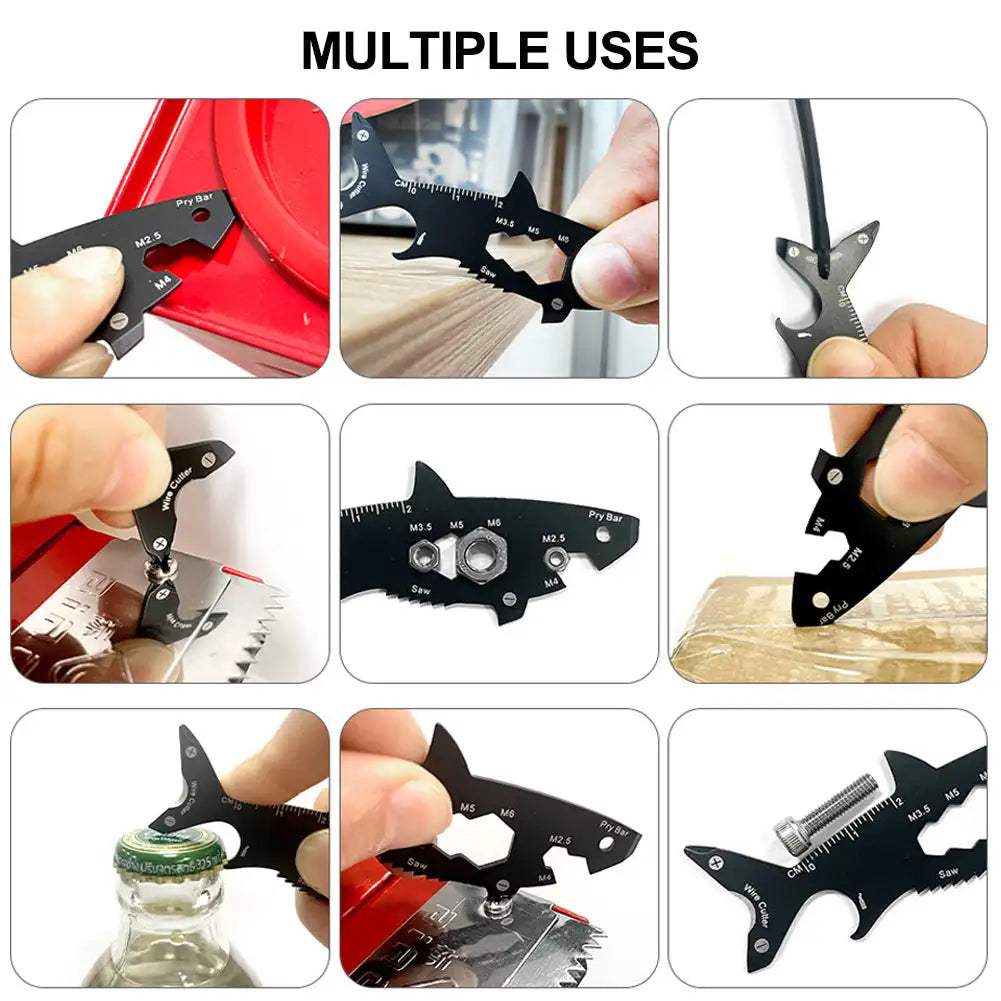 Outil Multifonction 15 en 1 Forme de Requin - Porte-Clés Ouvre-Bouteille et Tournevis