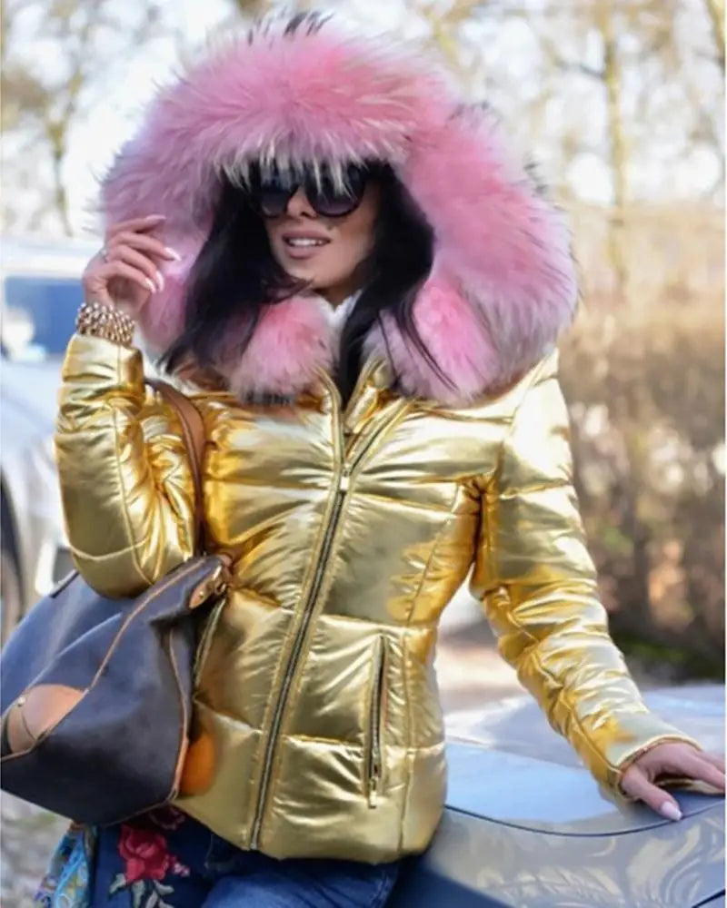 Doudoune Courte Femme à Capuche et Col Fourrure – Veste Matelassée Chaude Hiver