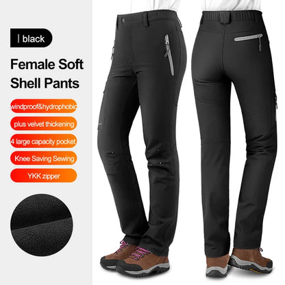 Pantalon de randonnée femme softshell doublé polaire, déperlant et coupe-vent