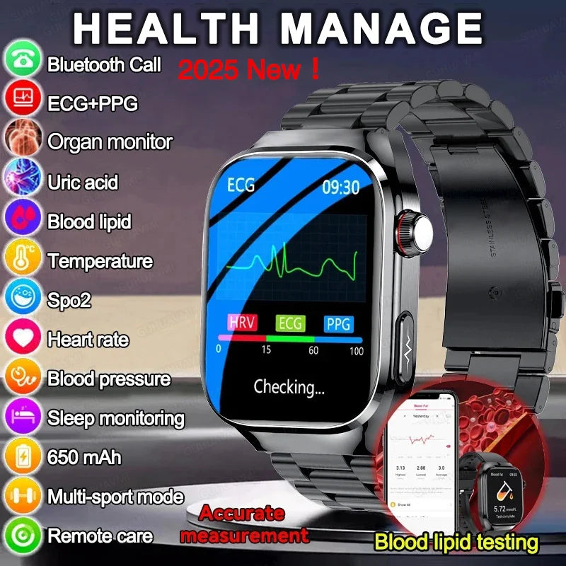 Montre Connectée Homme 2025 – Suivi Santé Avancé ECG+PPG – Surveillance Acide Urique & Lipides – Appels Bluetooth – Écran 2.04” AMOLED – Pour Android & iOS - BLACKBEARD OUTDOOR INDUSTRIES