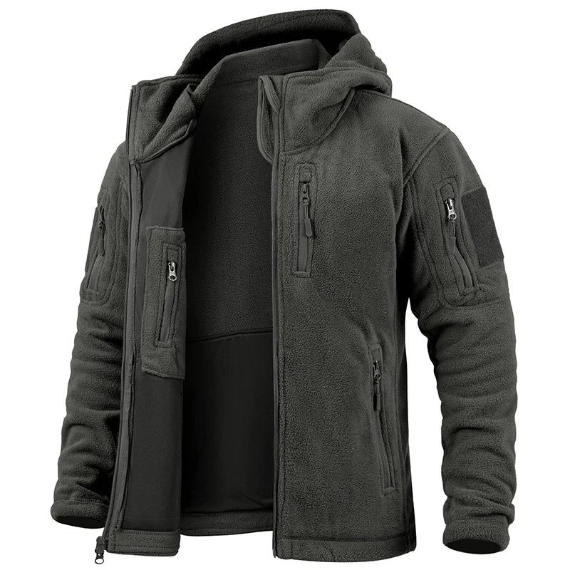 Veste Polaire Tactique Homme Hiver – Fermeture Complète, Capuche, Multi-Poches | Randonnée Chasse - BLACKBEARD OUTDOOR INDUSTRIES